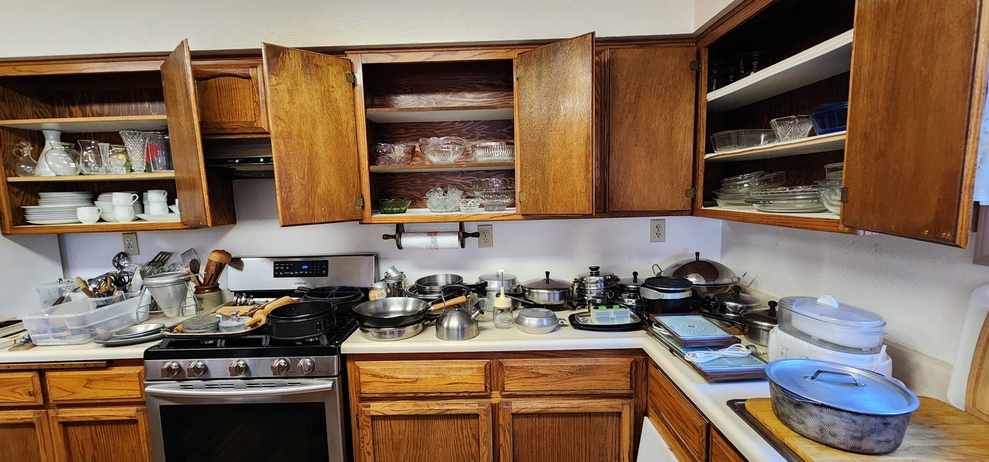 Kitchen set up for the estate sale